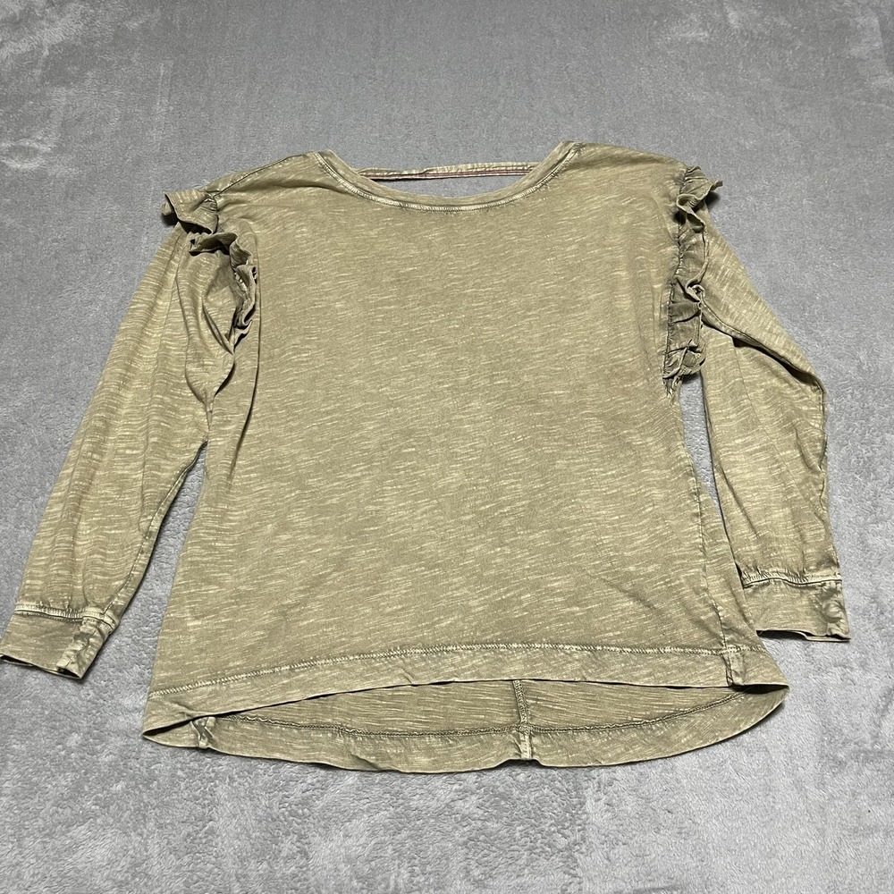 Anthropologie Pilcro Top Womens Small Ruffled Open Back Moss Cotton Long Sleeves